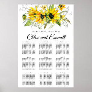 Moderne gelbe Sonnenblume 9-Tisch-Sitzkarte Poster