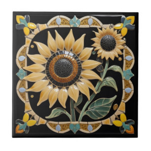 Moderne gelbe Sonnenblumen auf schwarz Fliese