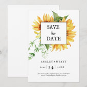 Moderne gelbe Sonnenblumen-Hochzeit Flat Save The Date (Vorne/Hinten)