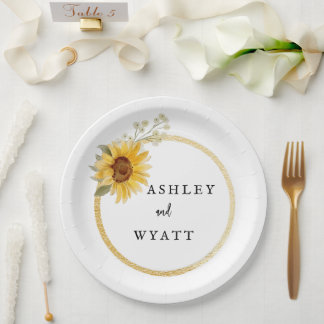 Moderne gelbe Sonnenblumen-Hochzeit Pappteller