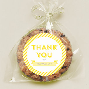 Moderne gelbe Streifen Babydusche Danke Runder Aufkleber