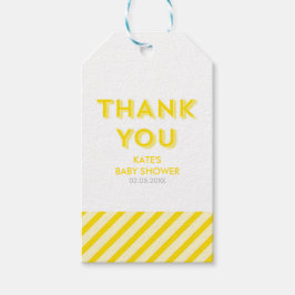 Moderne gelbe Streifen Danke Babydusche Geschenkanhänger