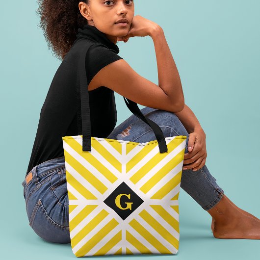 Moderne gelbe Streifen Initiale Tasche