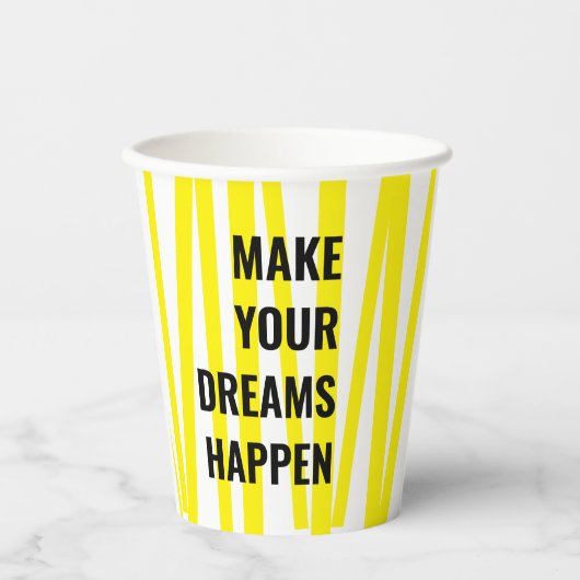 Moderne gelbe Streifen und lassen Ihren Traum Wirk Pappbecher (Vorderseite)