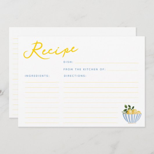 Moderne gelbe und blaue Rezept-Karte Einladung (Vorne/Hinten)