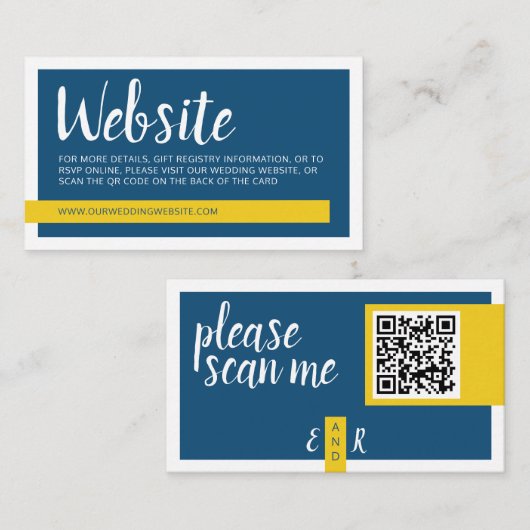 Moderne gelbe und blaue Seite mit QR Code Hochzeit Begleitkarte (Vorne/Hinten)