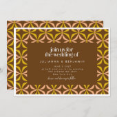 Moderne gelbe und braune Retro geometrische Hochze Einladung (Vorne/Hinten)