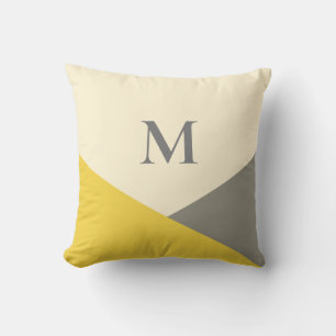 Moderne, gelbe und graue geometrische Monogramm-Th Kissen