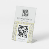 Moderne gelbe und graue geometrische QR-Code-Stele Sockelschild (Vorderseite)