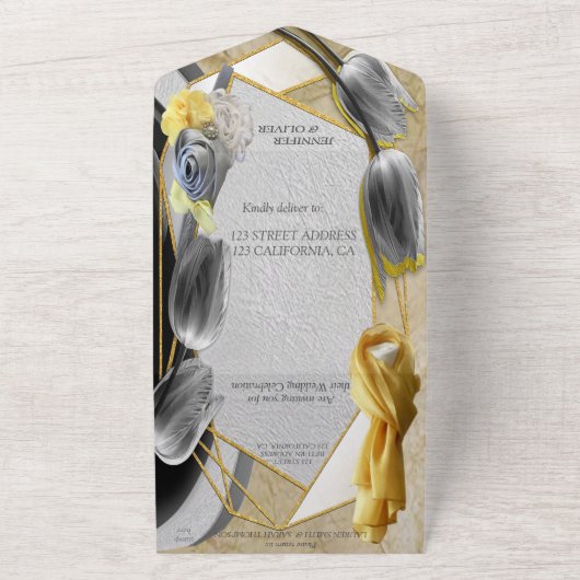 Moderne, gelbe und graue Skulptur mit Tulips All In One Einladung (Außenbereich)