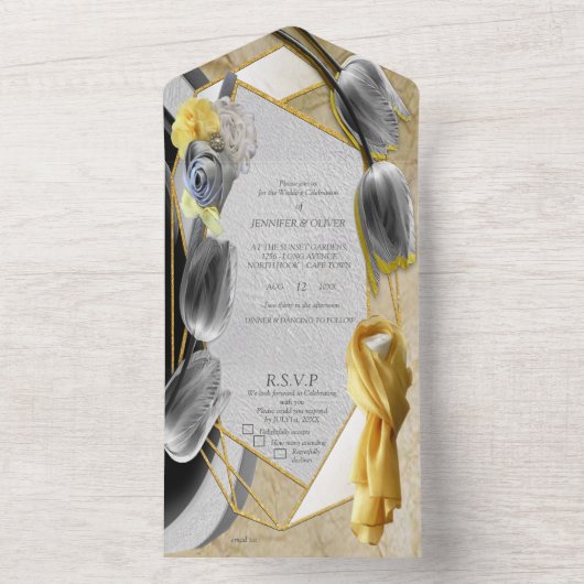 Moderne, gelbe und graue Skulptur mit Tulips All In One Einladung (Innen Boden)