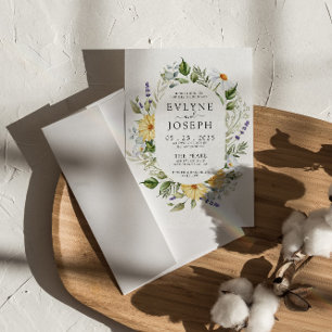 Moderne, gelbe und Lila Boho-Blumenzehen Einladung