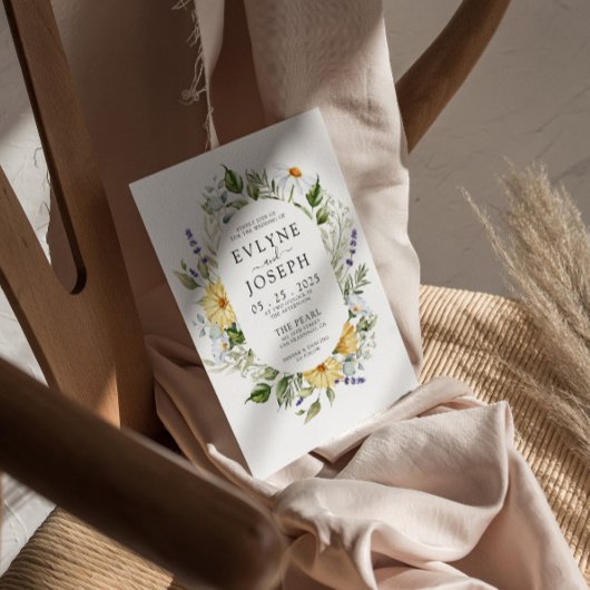 Moderne, gelbe und Lila Boho-Blumenzehen Einladung