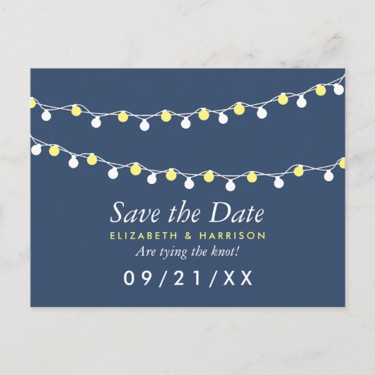 Moderne, gelbe und weiße Lichter, Save the Date Ankündigungspostkarte (Vorderseite)