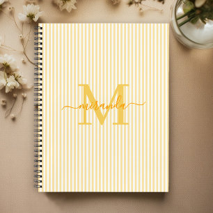Moderne gelbe und weiße Streifen mit Monogramm-Nam Notizblock