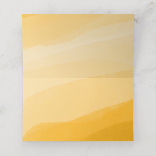 Moderne Gelbe Wasserfarben Foto Hochzeit geklappt Platzkarte (Innenseite Aufgefaltet)