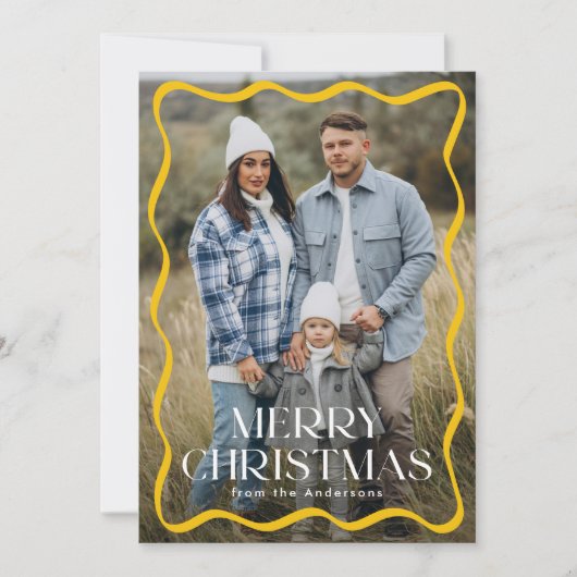 Moderne gelbe Wavy Frame Frohe Weihnachten 3 Foto (Vorderseite)