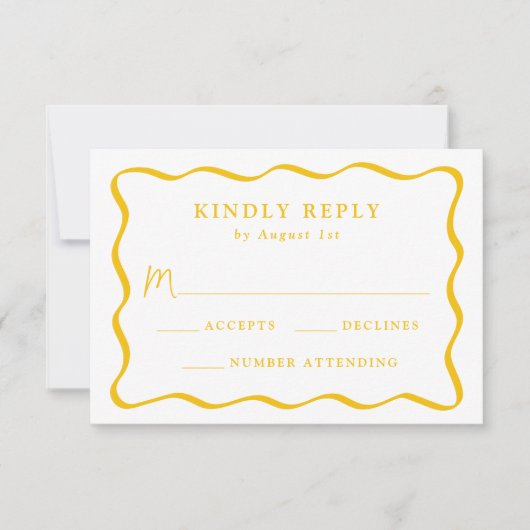 Moderne gelbe Wavy-Rahmen-Hochzeit RSVP Karte (Vorderseite)
