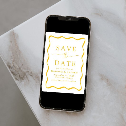 Moderne gelbe Wavy-Rahmen-Hochzeit Save The Date