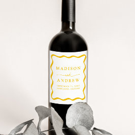 Moderne gelbe Wavy-Rahmen-Hochzeit Weinetikett
