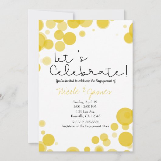 Moderne Gelbe Weiße Polka Dot Bubbles feiern Einladung (Vorderseite)