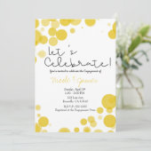 Moderne Gelbe Weiße Polka Dot Bubbles feiern Einladung (Stehend Vorderseite)
