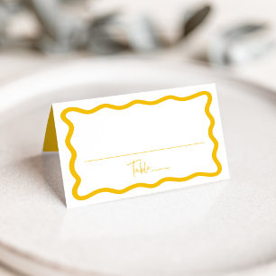Moderne gelbe wellige Rahmen Hochzeit Platzkarte