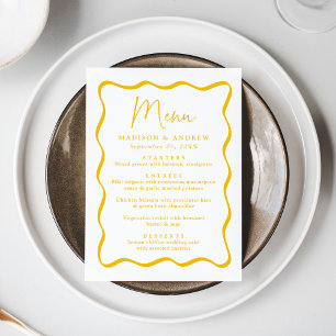 Moderne gelbe wellige Rahmenhochzeit Menükarte