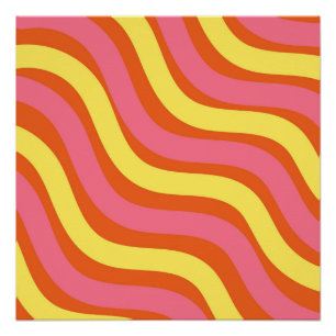 Moderne gelbe wellige Streifen Minimalistische Wan Poster