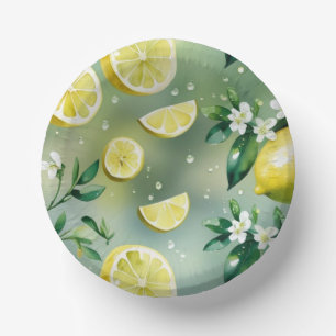 Moderne gelbe Zitronen-Blumenschrift Brautparty Pappteller