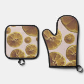 Moderne gelbe Zitronen, frische Fruchtringe Ofenhandschuh & Topflappen-Set (Vorderseite)