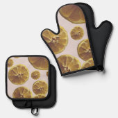 Moderne gelbe Zitronen, frische Fruchtringe Ofenhandschuh & Topflappen-Set (Vorderseite/Rückseite)