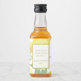 Moderne Gelbe Zitronen Grüne Blätter Hochzeit Alkoholflaschenetikett