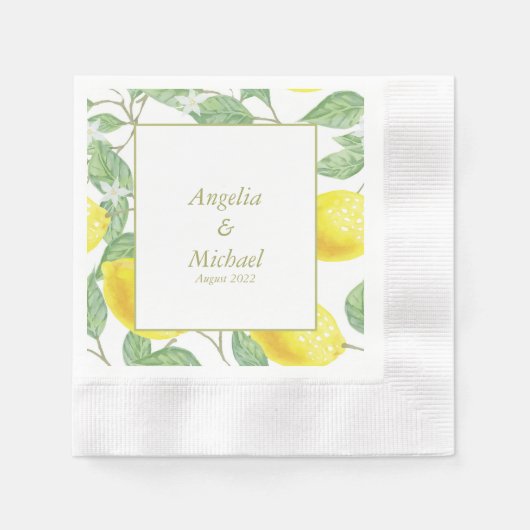 Moderne Gelbe Zitronen Grüne Blätter Hochzeit Serviette (Vorderseite)