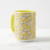 Moderne Gelbe Zitronen mit rosa, floralen Farbtöne Tasse (Vorderseite Links)