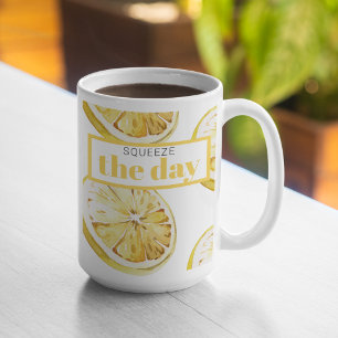 Moderne gelbe Zitronen Muster & Drücke den Tag Zweifarbige Tasse