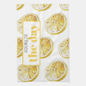 Moderne gelbe Zitronen Muster & drücken Sie den Ta Geschirrtuch (Vertikal)