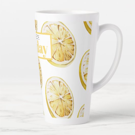 Moderne gelbe Zitronen Muster & drücken Sie den Ta Milchtasse (Rechts)