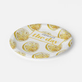Moderne gelbe Zitronen Muster & drücken Sie den Ta Pappteller (Schrägansicht)