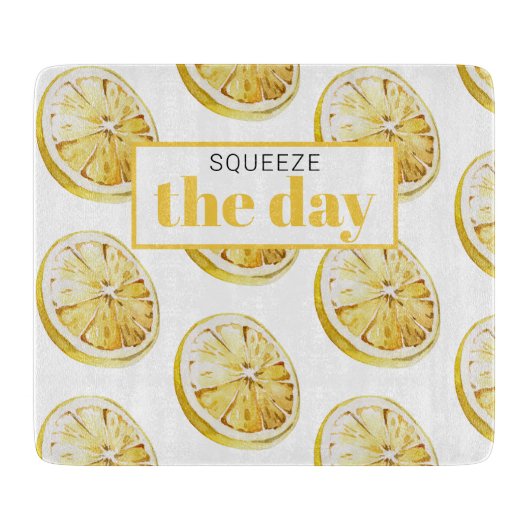 Moderne gelbe Zitronen Muster & drücken Sie den Ta Schneidebrett (Vorderseite)