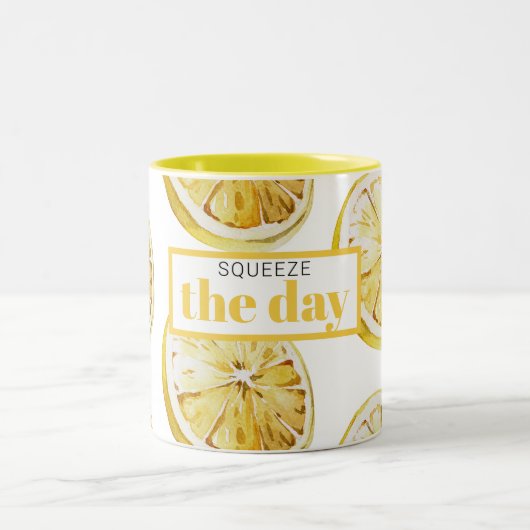 Moderne gelbe Zitronen Muster & drücken Sie den Ta Zweifarbige Tasse (Mittel)