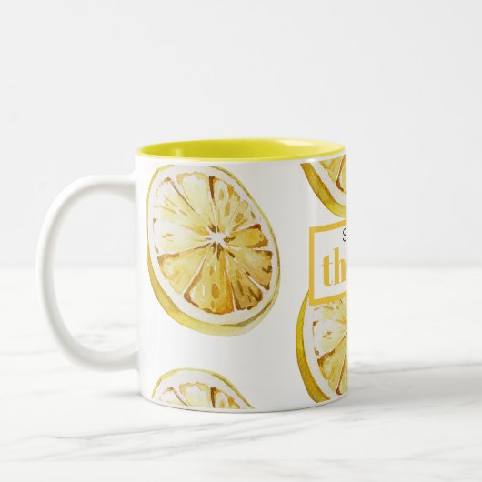 Moderne gelbe Zitronen Muster & drücken Sie den Ta Zweifarbige Tasse (Links)