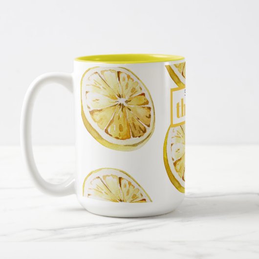 Moderne gelbe Zitronen Muster & drücken Sie den Ta Zweifarbige Tasse (Links)