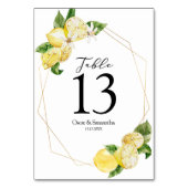 Moderne Gelbe Zitronen und Gold Rahmen Beauty Tischnummer (Rückseite)