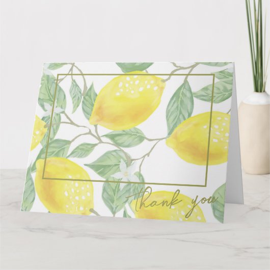 Moderne Gelbe Zitronen und grünes Foto für Hochzei Dankeskarte (Vorderseite)