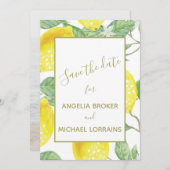 Moderne Gelbe Zitronen und grünes Foto für Hochzei Save The Date (Vorne/Hinten)