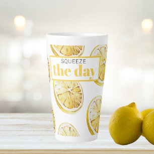 Moderne gelbe Zitronenmuster & Drücke den Tag Milchtasse
