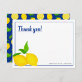Moderne Gelbe Zitrusfrüchte in Blau Dankeskarte (Vorne/Hinten)