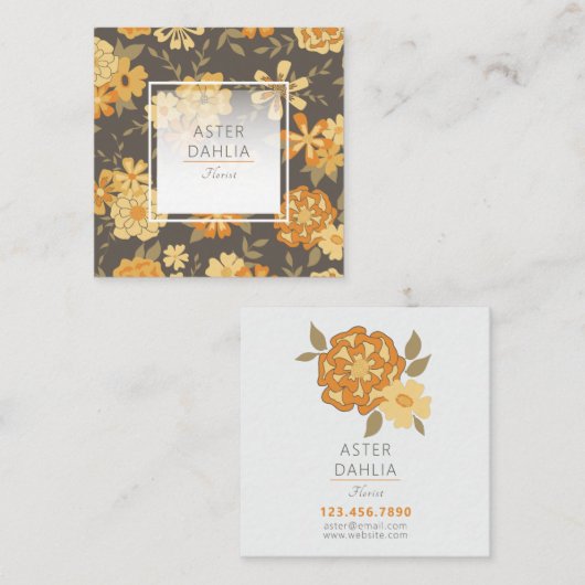 Moderne Gelborange Illustrierte Blume Quadratische Visitenkarte (Vorne/Hinten)