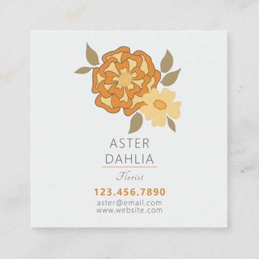 Moderne Gelborange Illustrierte Blume Quadratische Visitenkarte (Rückseite)